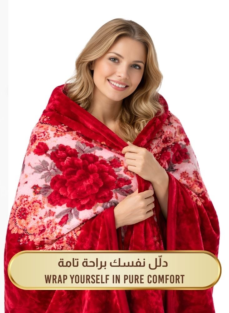 Premium 6kg Super Soft Red Floral Blanket – Thick Luxury Winter Mink Blanket - Image 3